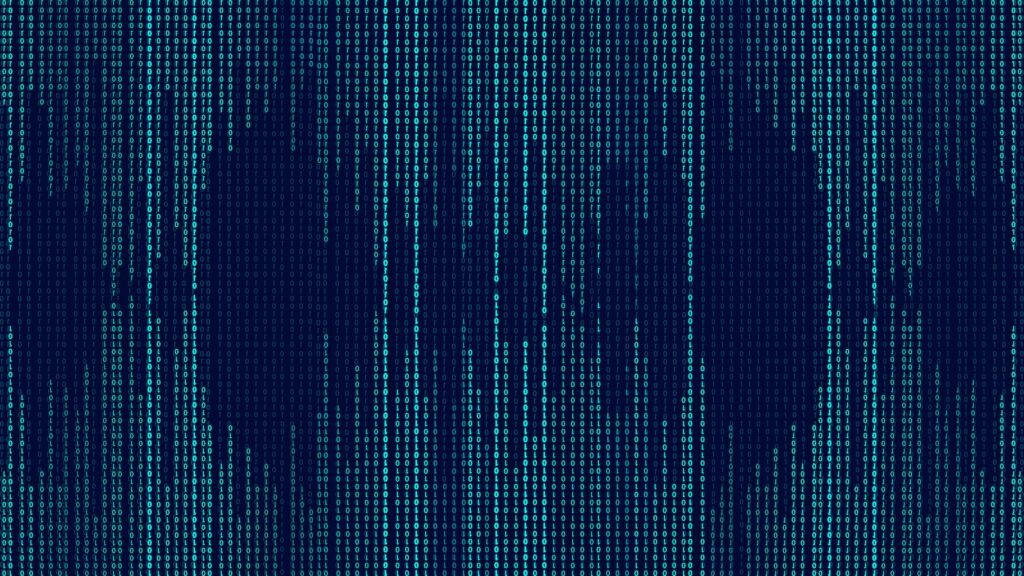 Blue matrix background. Falling numbers on screen. Technology stream binary code. Digital vector illustration about accessibility.