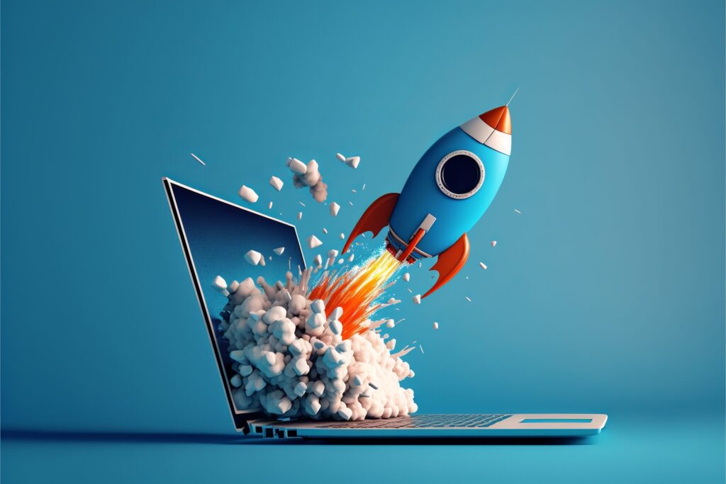 Rocket coming out of laptop